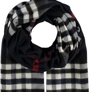 Fraas ~new~ Cashmink Black and Gray Plaid Blanket Scarf Shawl with Fringe